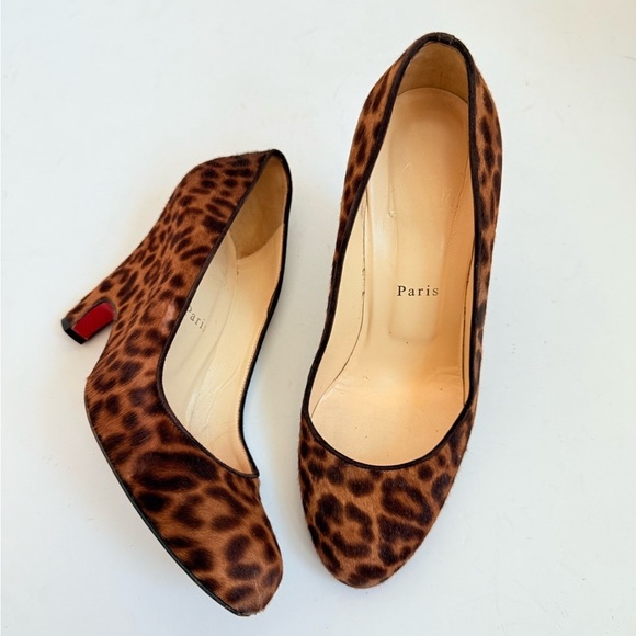 Christian Louboutin Morphing 100 Brown Leopard Calfskin Demi Wedge Heel EU 39.5 - Picture 2 of 11